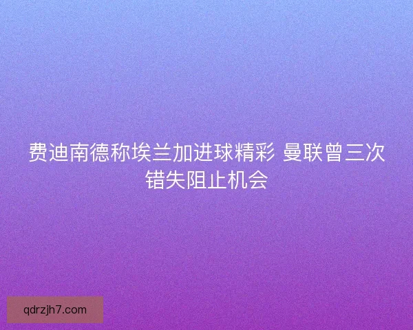 费迪南德称埃兰加进球精彩 曼联曾三次错失阻止机会